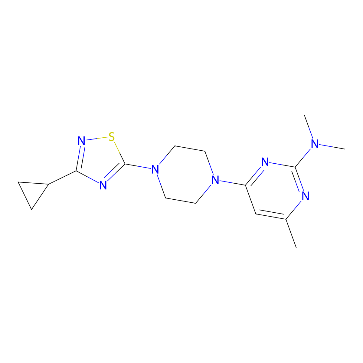 4-[4-(3-cyclopropyl-1,2,4-thiadiazol-5-yl)piperazin-1-yl]-N,N,6-trimethylpyrimidin-2-amine molecular structure, CAS 2742043-51-0