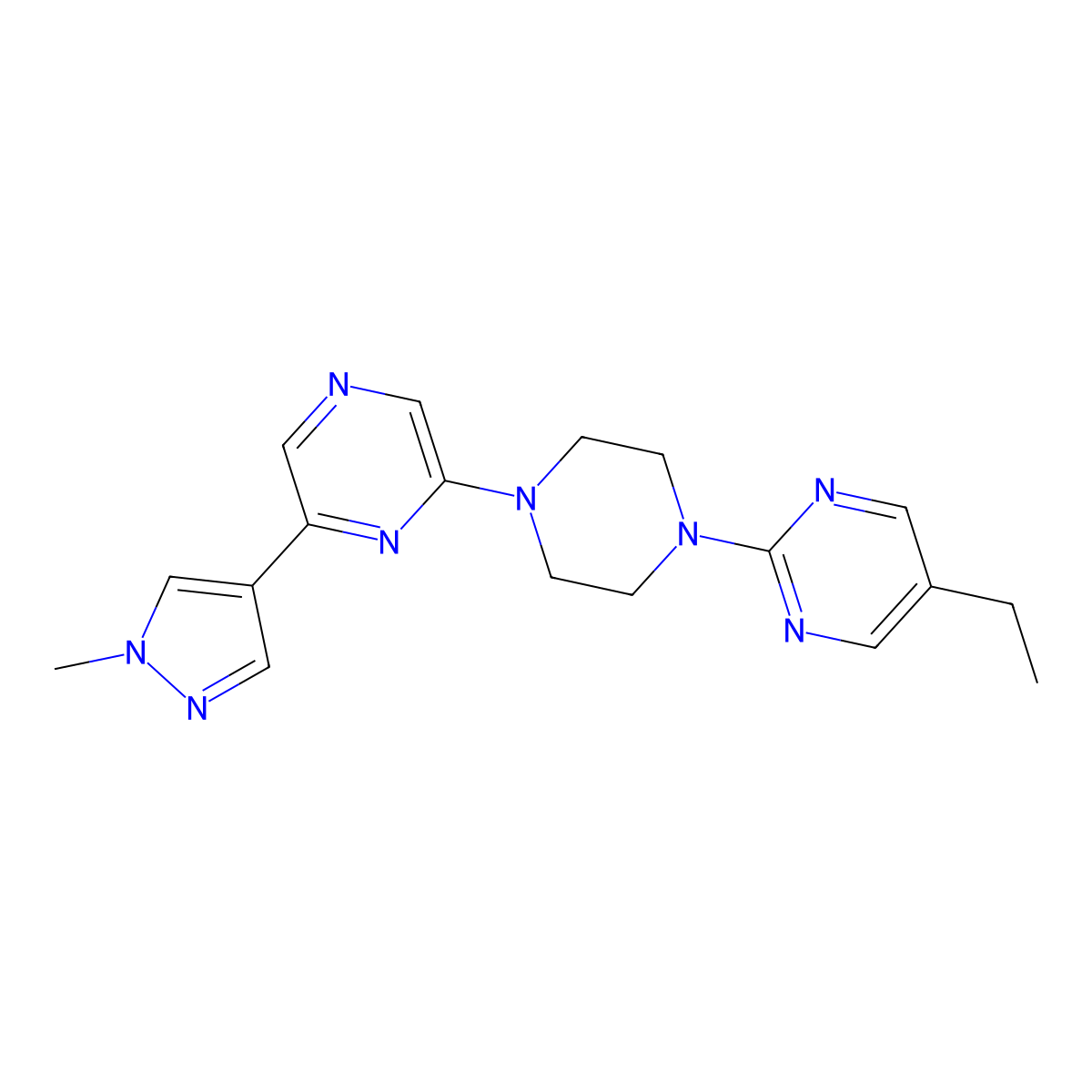 2-[4-(5-ethylpyrimidin-2-yl)piperazin-1-yl]-6-(1-methyl-1H-pyrazol-4-yl)pyrazine molecular structure, CAS 2742043-56-5