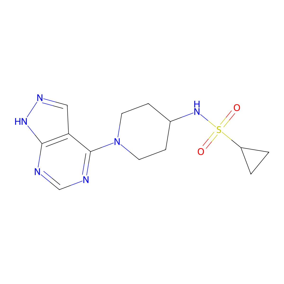 N-(1-{1H-pyrazolo[3,4-d]pyrimidin-4-yl}piperidin-4-yl)cyclopropanesulfonamide molecular structure, CAS 2742043-65-6