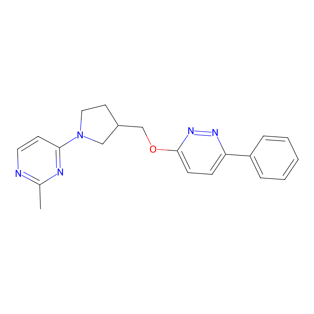 2-Methyl-4-(3-{[(6-phenylpyridazin-3-yl)oxy]methyl}pyrrolidin-1-yl)pyrimidine molecular structure, CAS 2742043-69-0