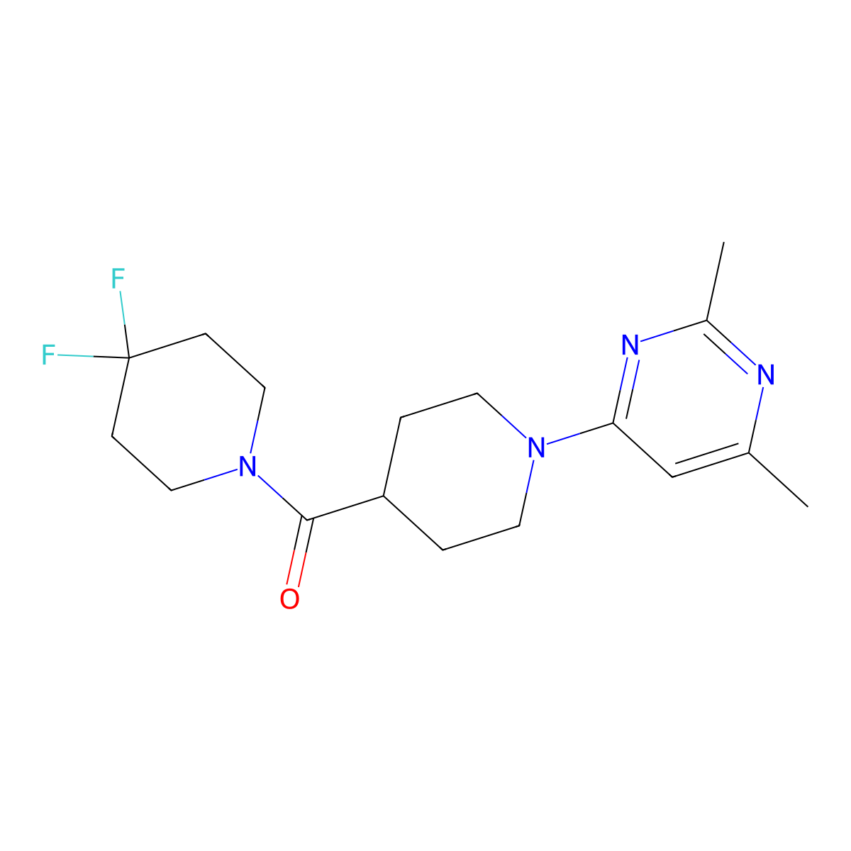 4-[4-(4,4-Difluoropiperidine-1-carbonyl)piperidin-1-yl]-2,6-dimethylpyrimidine molecular structure, CAS 2742043-70-3
