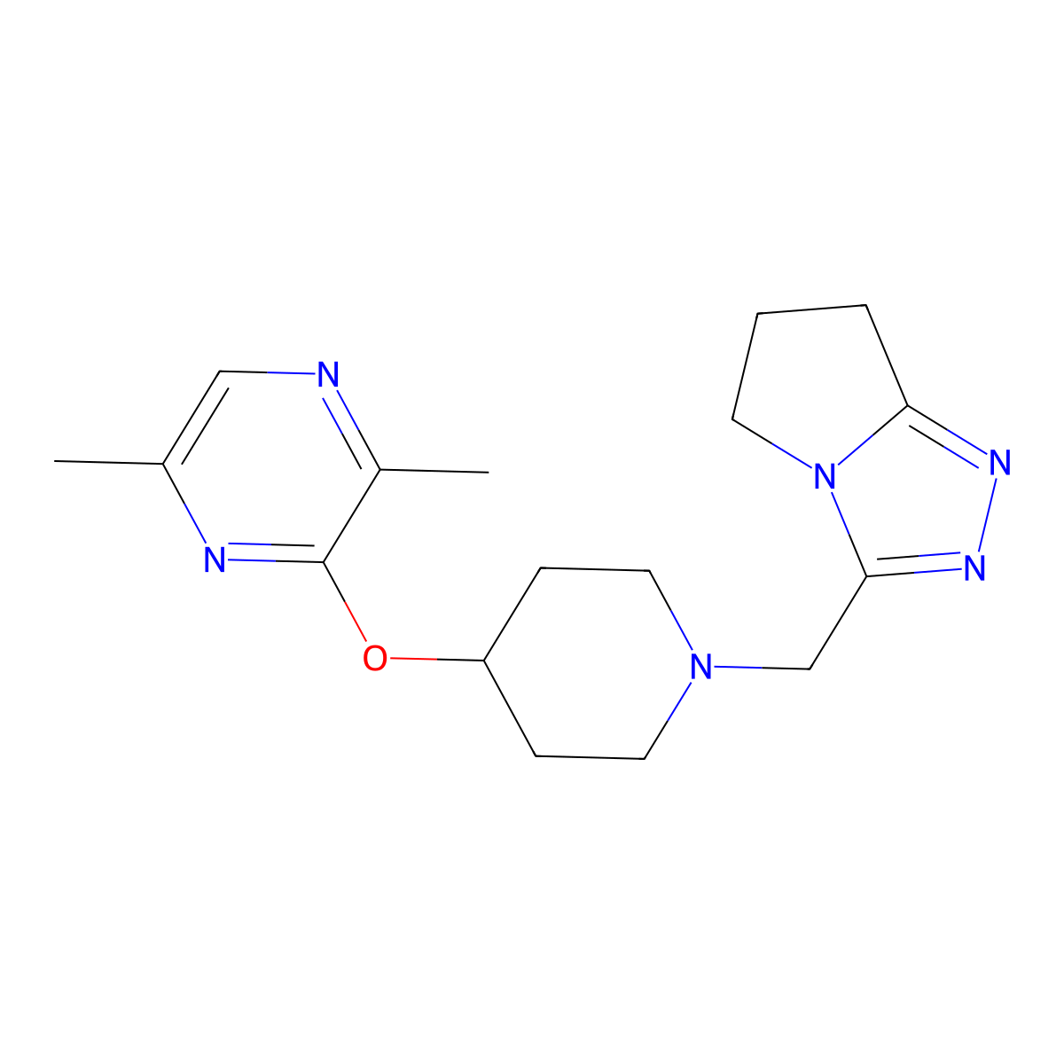 2,5-dimethyl-3-{[1-({5H,6H,7H-pyrrolo[2,1-c][1,2,4]triazol-3-yl}methyl)piperidin-4-yl]oxy}pyrazine molecular structure, CAS 2742043-73-6