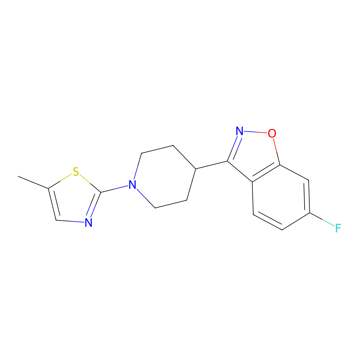 6-Fluoro-3-[1-(5-methyl-1,3-thiazol-2-yl)piperidin-4-yl]-1,2-benzoxazole molecular structure, CAS 2742043-76-9