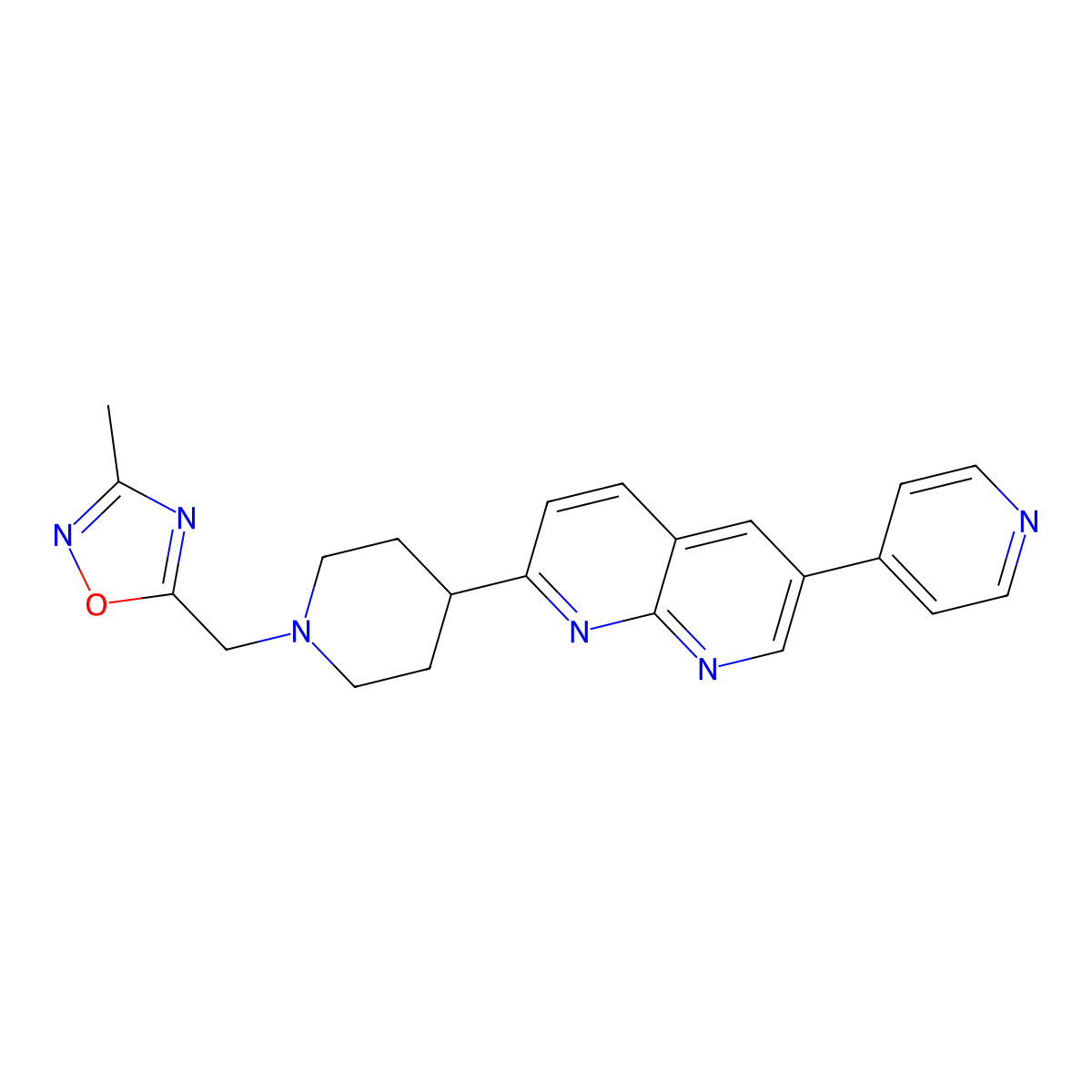 2-{1-[(3-Methyl-1,2,4-oxadiazol-5-yl)methyl]piperidin-4-yl}-6-(pyridin-4-yl)-1,8-naphthyridine molecular structure, CAS 2742043-78-1