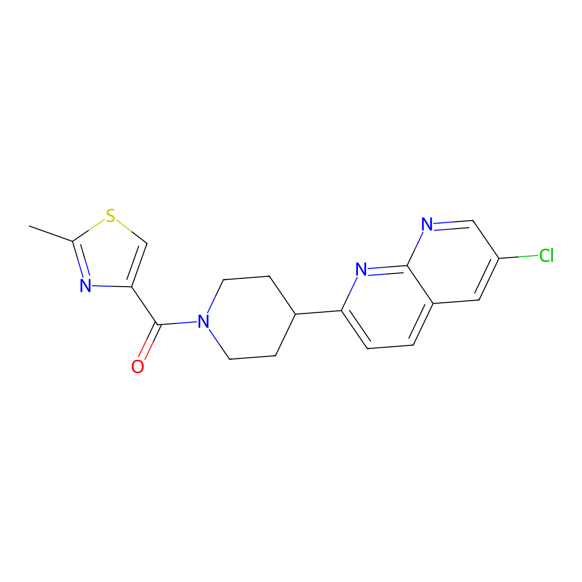 6-Chloro-2-[1-(2-methyl-1,3-thiazole-4-carbonyl)piperidin-4-yl]-1,8-naphthyridine molecular structure, CAS 2742043-83-8