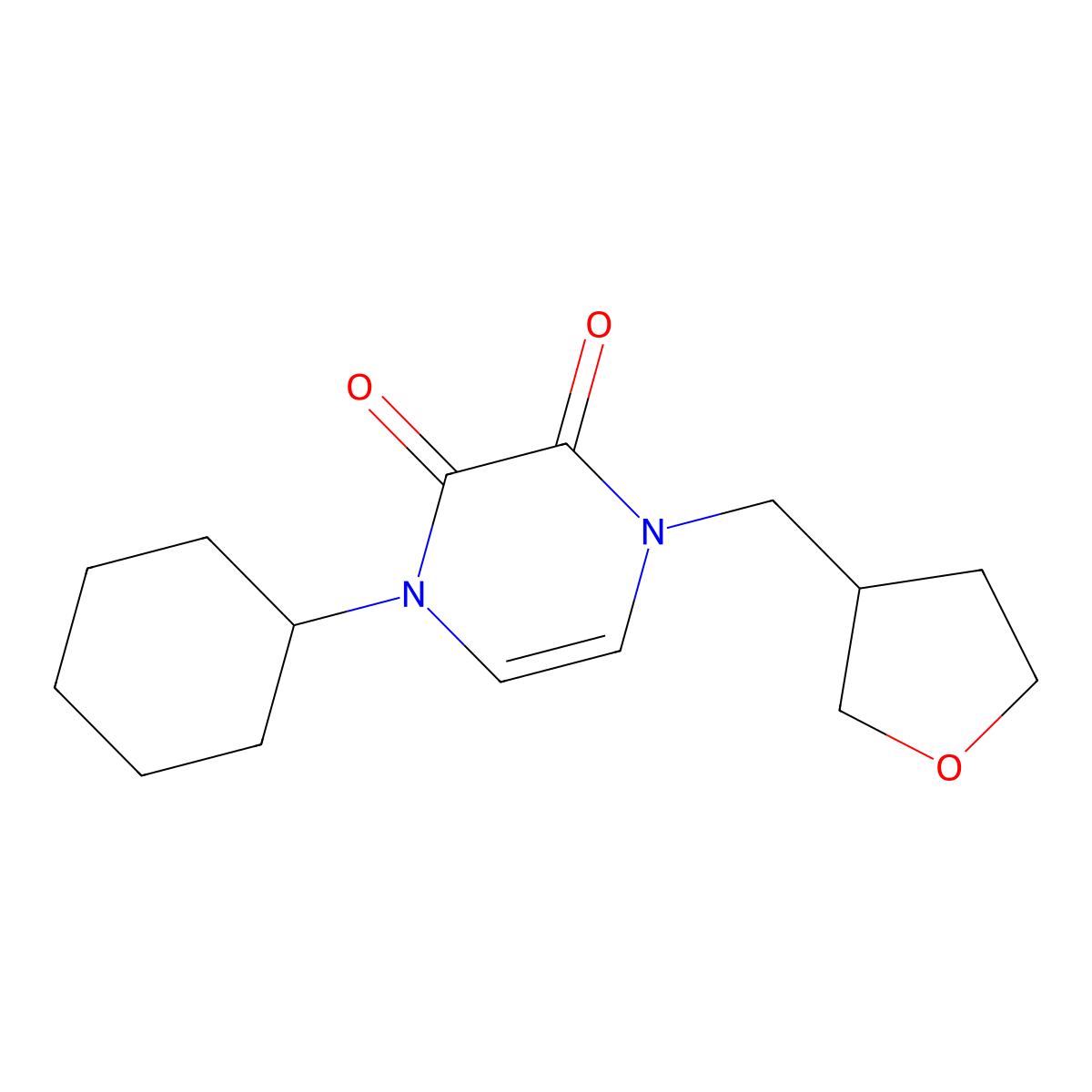 1-Cyclohexyl-4-[(oxolan-3-yl)methyl]-1,2,3,4-tetrahydropyrazine-2,3-dione molecular structure, CAS 2742043-89-4
