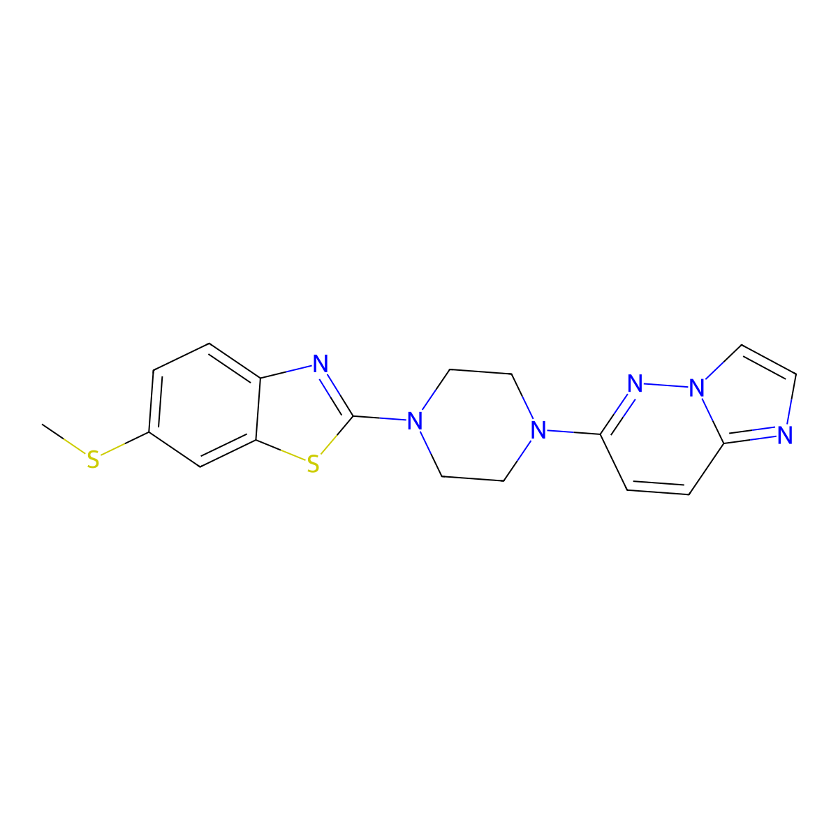 2-(4-{Imidazo[1,2-b]pyridazin-6-yl}piperazin-1-yl)-6-(methylsulfanyl)-1,3-benzothiazole molecular structure, CAS 2742043-90-7