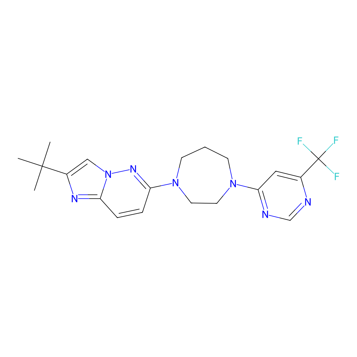 1-{2-Tert-butylimidazo[1,2-b]pyridazin-6-yl}-4-[6-(trifluoromethyl)pyrimidin-4-yl]-1,4-diazepane molecular structure, CAS 2742043-91-8