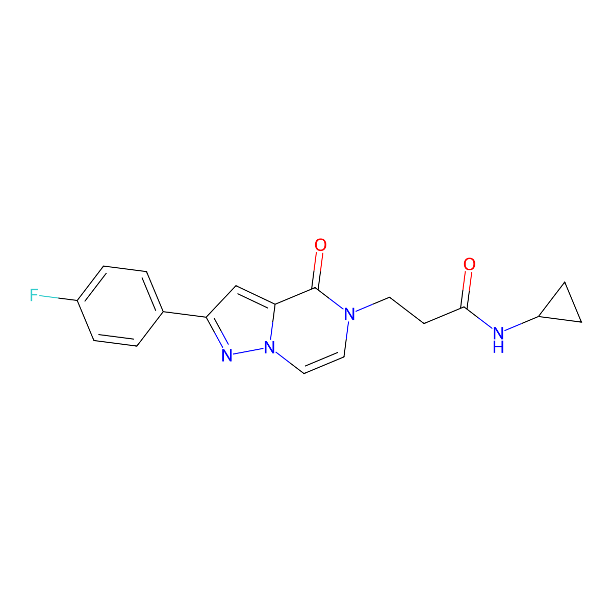 N-cyclopropyl-3-[2-(4-fluorophenyl)-4-oxo-4H,5H-pyrazolo[1,5-a]pyrazin-5-yl]propanamide molecular structure, CAS 2742043-93-0