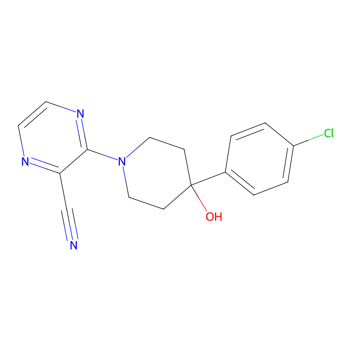 3-[4-(4-Chlorophenyl)-4-hydroxypiperidin-1-yl]pyrazine-2-carbonitrile molecular structure, CAS 2742044-01-3