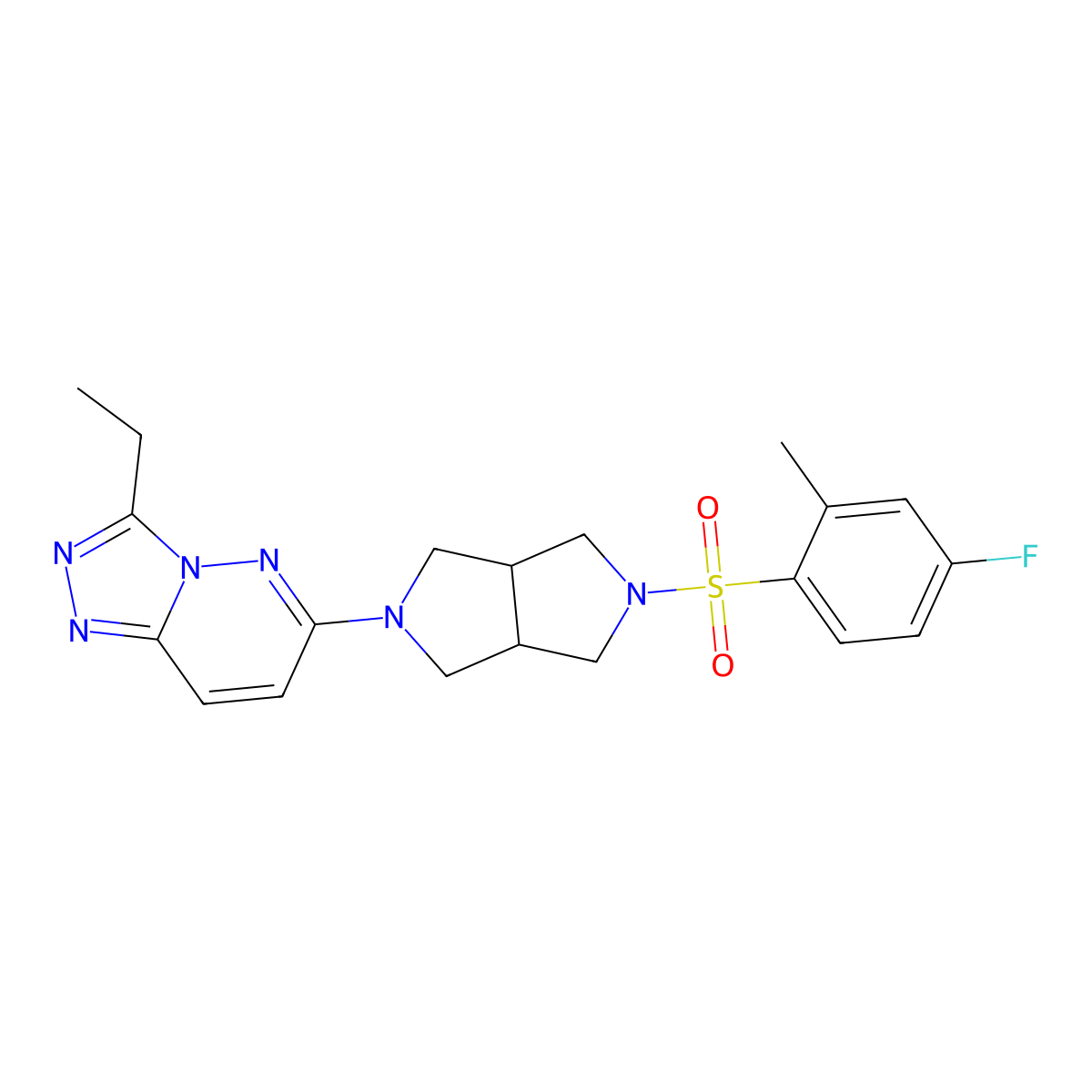 3-Ethyl-6-[5-(4-fluoro-2-methylbenzenesulfonyl)-octahydropyrrolo[3,4-c]pyrrol-2-yl]-[1,2,4]triazolo[4,3-b]pyridazine molecular structure, CAS 2742044-02-4