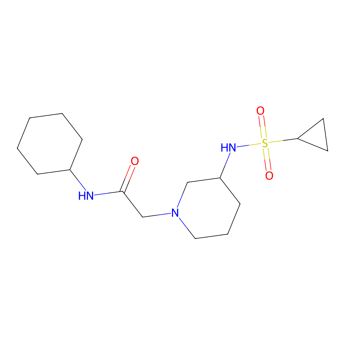N-cyclohexyl-2-(3-cyclopropanesulfonamidopiperidin-1-yl)acetamide molecular structure, CAS 2742044-07-9