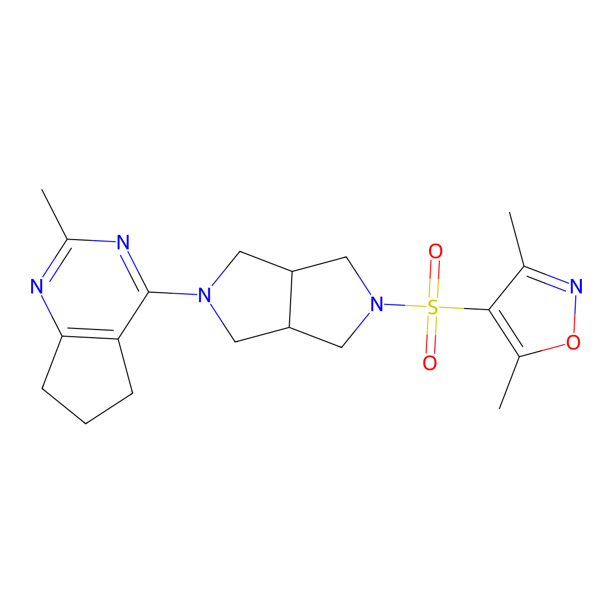3,5-dimethyl-4-[(5-{2-methyl-5H,6H,7H-cyclopenta[d]pyrimidin-4-yl}-octahydropyrrolo[3,4-c]pyrrol-2-yl)sulfonyl]-1,2-oxazole molecular structure, CAS 2742044-08-0
