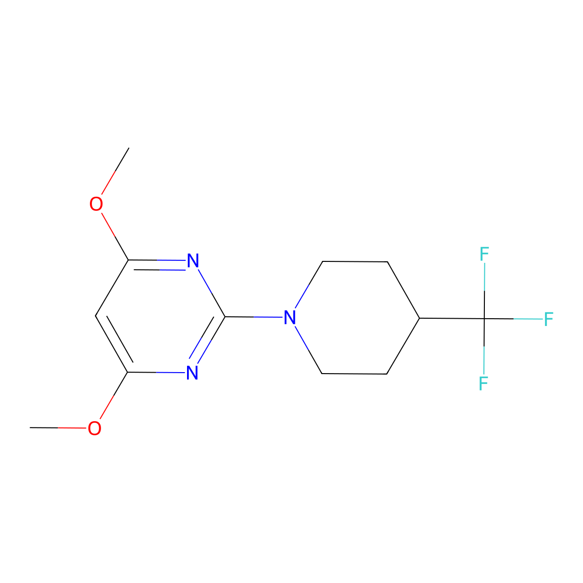 4,6-Dimethoxy-2-[4-(trifluoromethyl)piperidin-1-yl]pyrimidine molecular structure, CAS 2742044-09-1