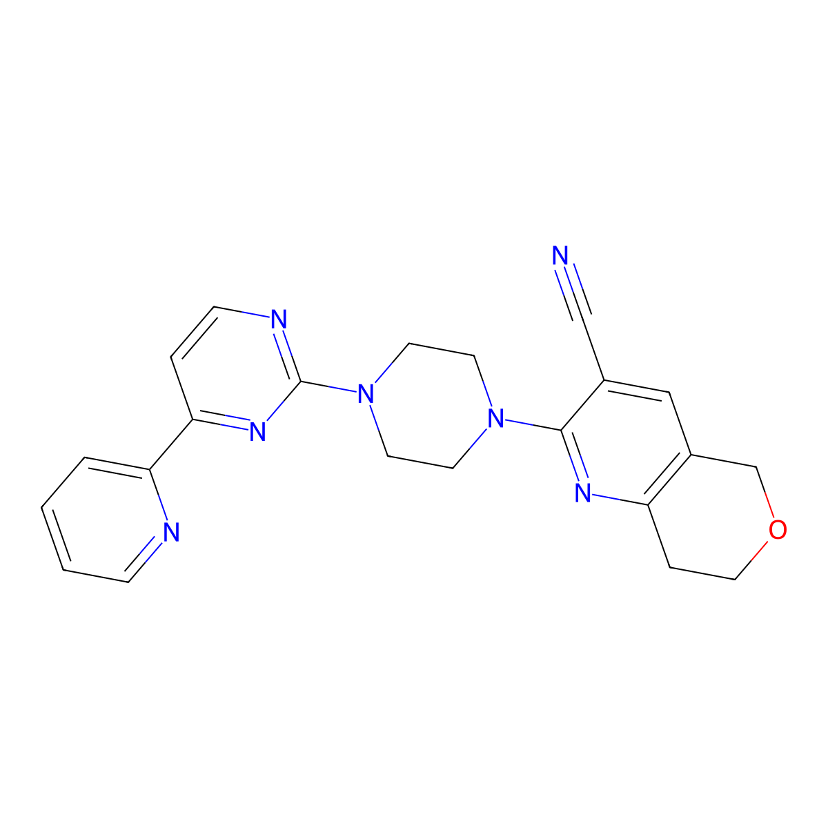 2-{4-[4-(pyridin-2-yl)pyrimidin-2-yl]piperazin-1-yl}-5H,7H,8H-pyrano[4,3-b]pyridine-3-carbonitrile molecular structure, CAS 2742044-11-5