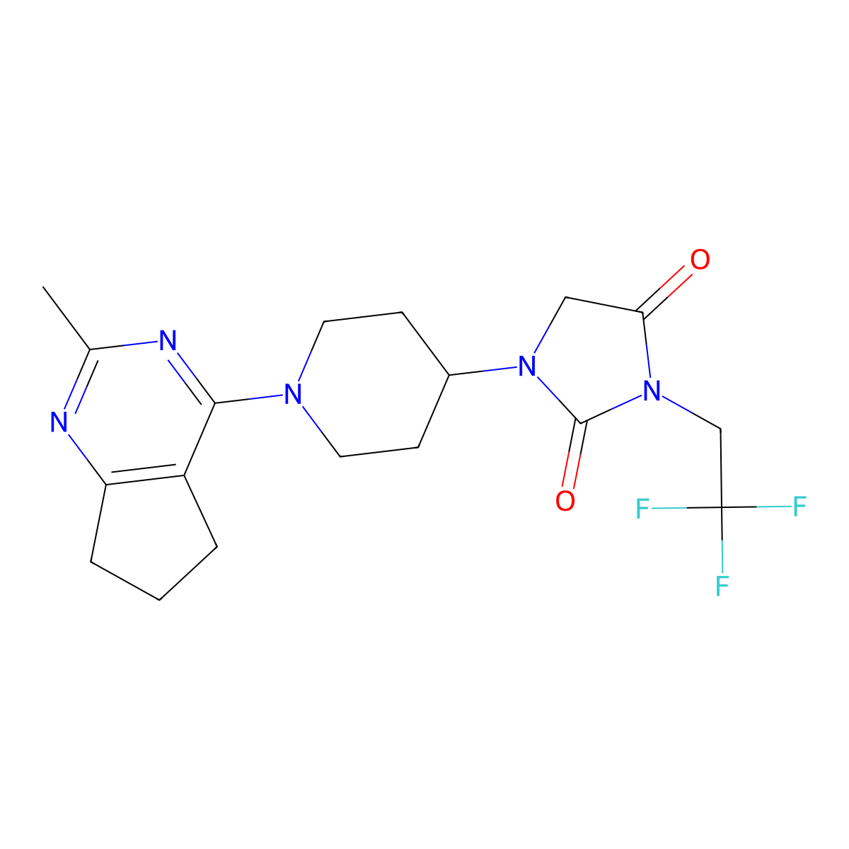 1-(1-{2-methyl-5H,6H,7H-cyclopenta[d]pyrimidin-4-yl}piperidin-4-yl)-3-(2,2,2-trifluoroethyl)imidazolidine-2,4-dione molecular structure, CAS 2742044-15-9