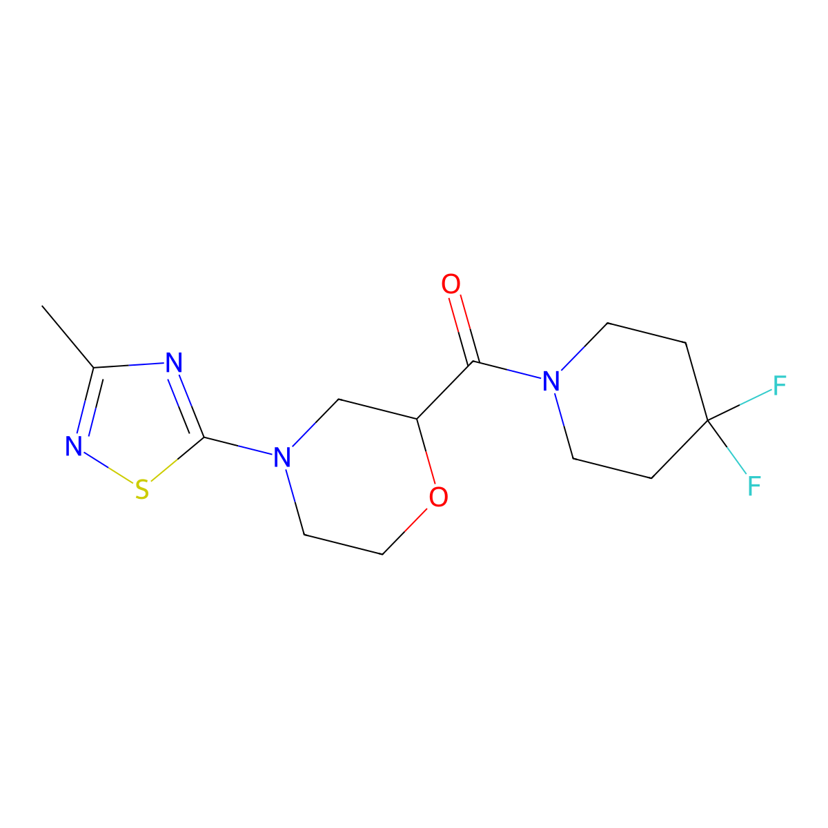 2-(4,4-Difluoropiperidine-1-carbonyl)-4-(3-methyl-1,2,4-thiadiazol-5-yl)morpholine molecular structure, CAS 2742044-17-1