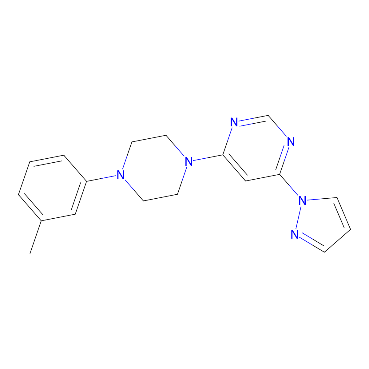 4-[4-(3-methylphenyl)piperazin-1-yl]-6-(1H-pyrazol-1-yl)pyrimidine molecular structure, CAS 2742044-24-0