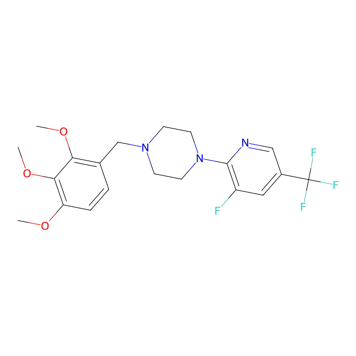 1-[3-Fluoro-5-(trifluoromethyl)pyridin-2-yl]-4-[(2,3,4-trimethoxyphenyl)methyl]piperazine molecular structure, CAS 2742044-25-1