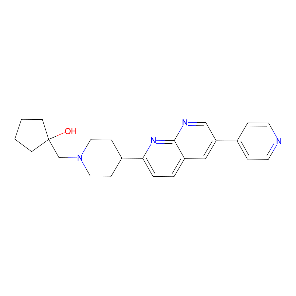 1-({4-[6-(Pyridin-4-yl)-1,8-naphthyridin-2-yl]piperidin-1-yl}methyl)cyclopentan-1-ol molecular structure, CAS 2742044-26-2