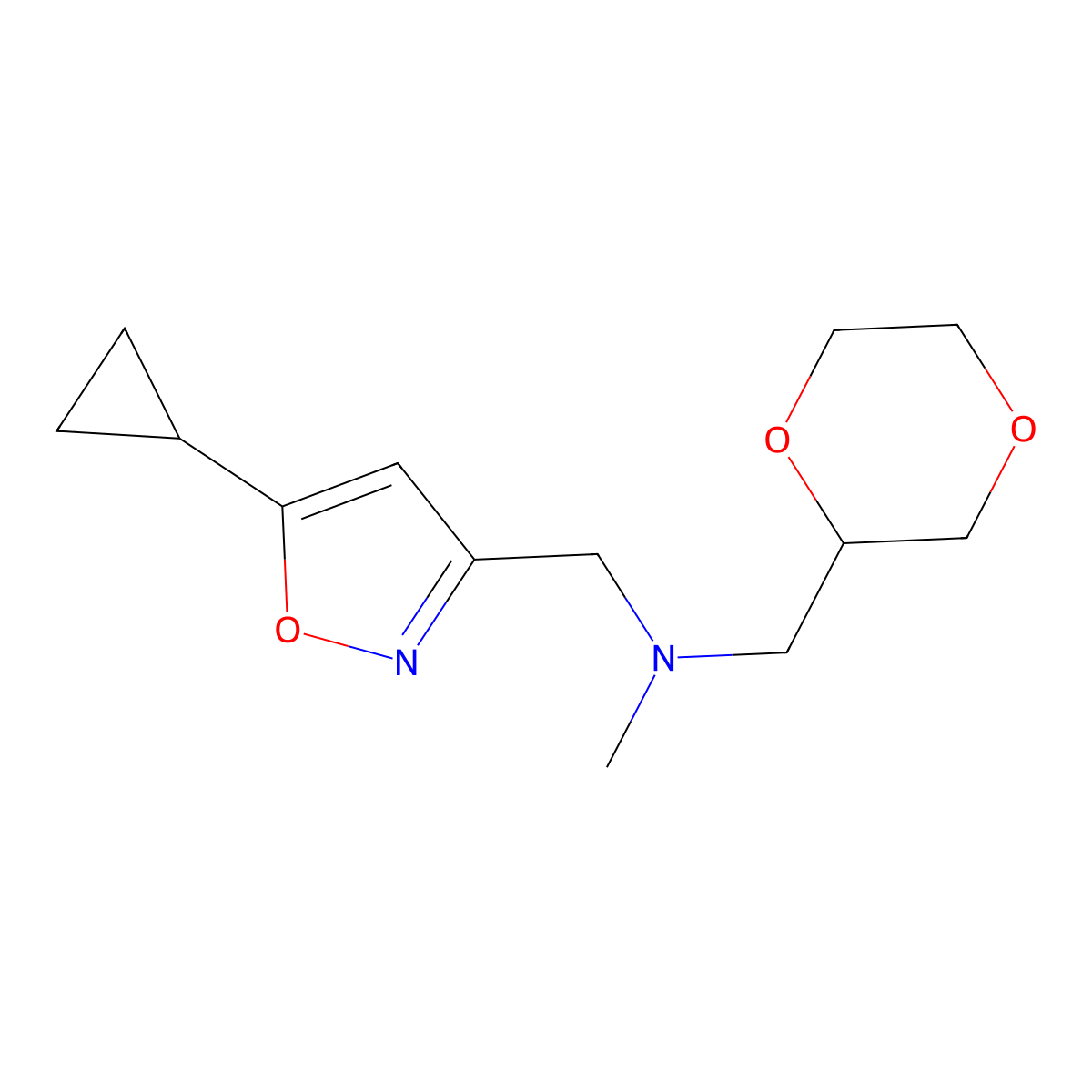 [(5-Cyclopropyl-1,2-oxazol-3-yl)methyl][(1,4-dioxan-2-yl)methyl]methylamine molecular structure, CAS 2742044-29-5