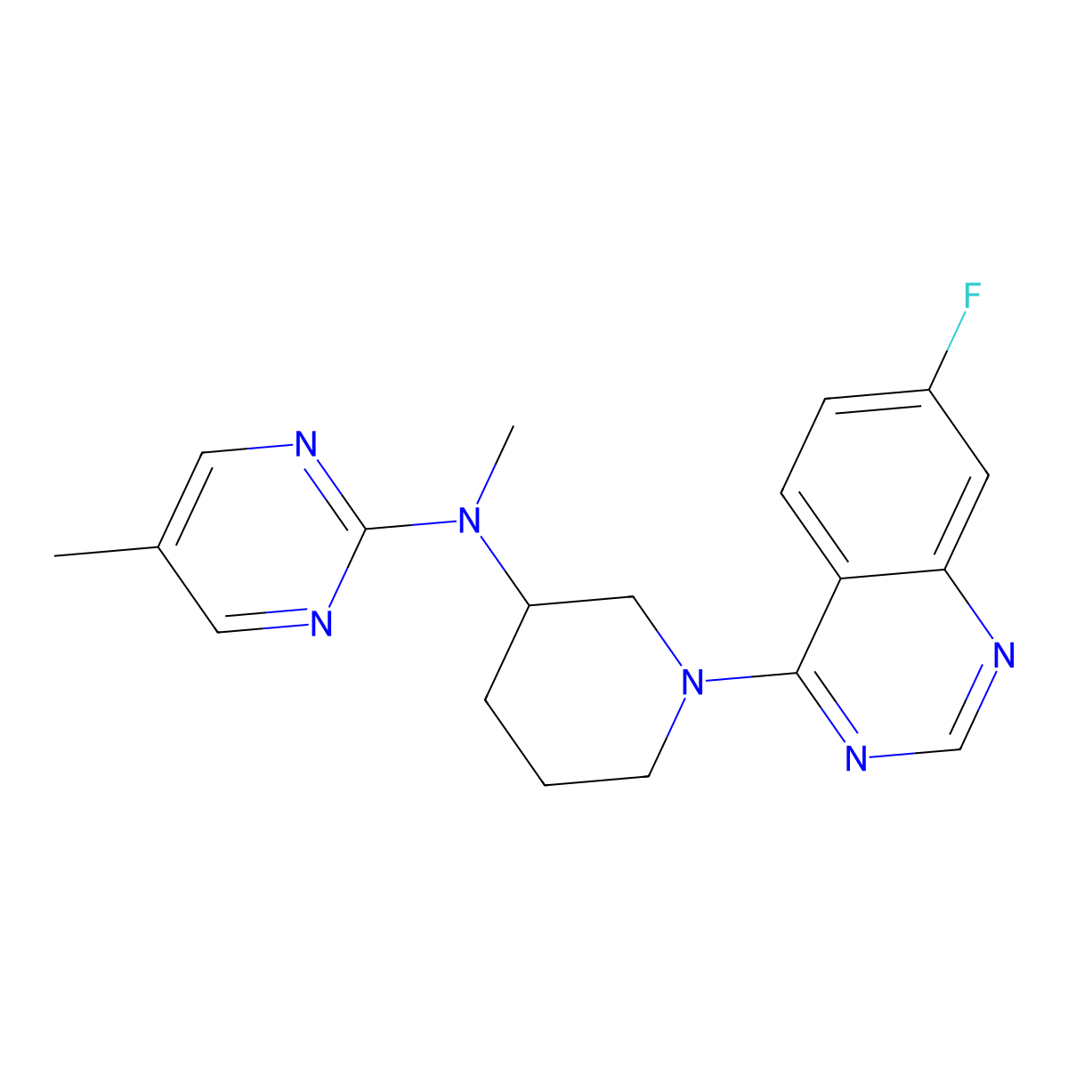 N-[1-(7-fluoroquinazolin-4-yl)piperidin-3-yl]-N,5-dimethylpyrimidin-2-amine molecular structure, CAS 2742044-30-8