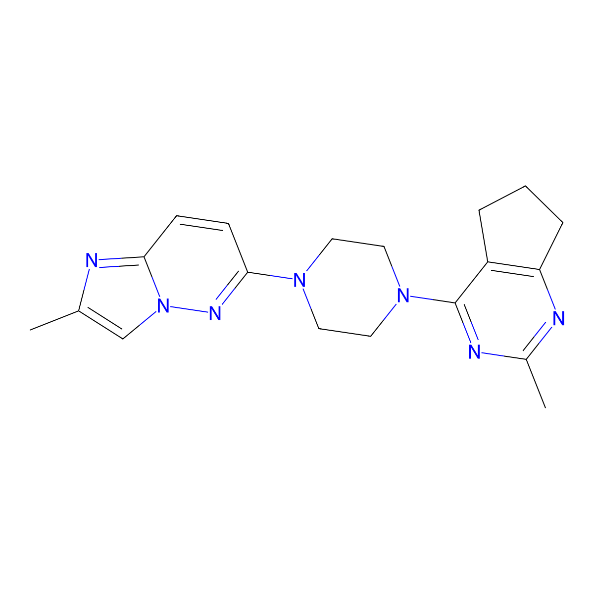 1-{2-methyl-5H,6H,7H-cyclopenta[d]pyrimidin-4-yl}-4-{2-methylimidazo[1,2-b]pyridazin-6-yl}piperazine molecular structure, CAS 2742044-31-9