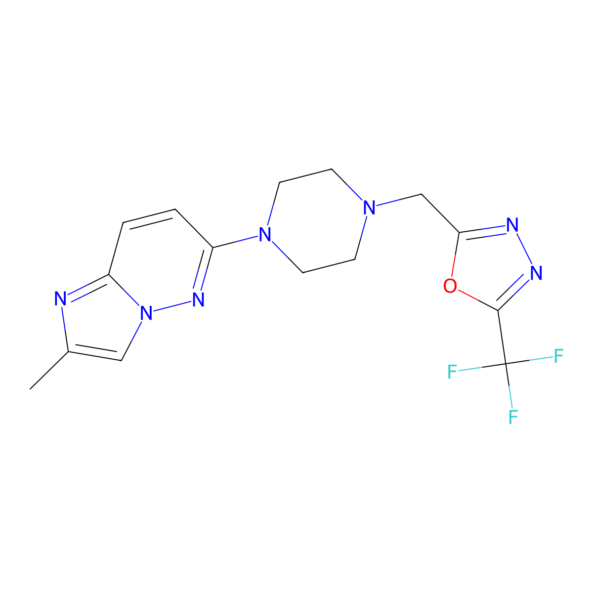1-{2-Methylimidazo[1,2-b]pyridazin-6-yl}-4-{[5-(trifluoromethyl)-1,3,4-oxadiazol-2-yl]methyl}piperazine molecular structure, CAS 2742044-34-2