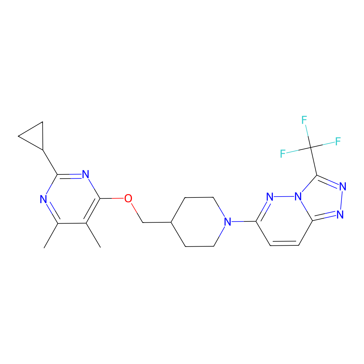 2-Cyclopropyl-4,5-dimethyl-6-({1-[3-(trifluoromethyl)-[1,2,4]triazolo[4,3-b]pyridazin-6-yl]piperidin-4-yl}methoxy)pyrimidine molecular structure, CAS 2742044-38-6