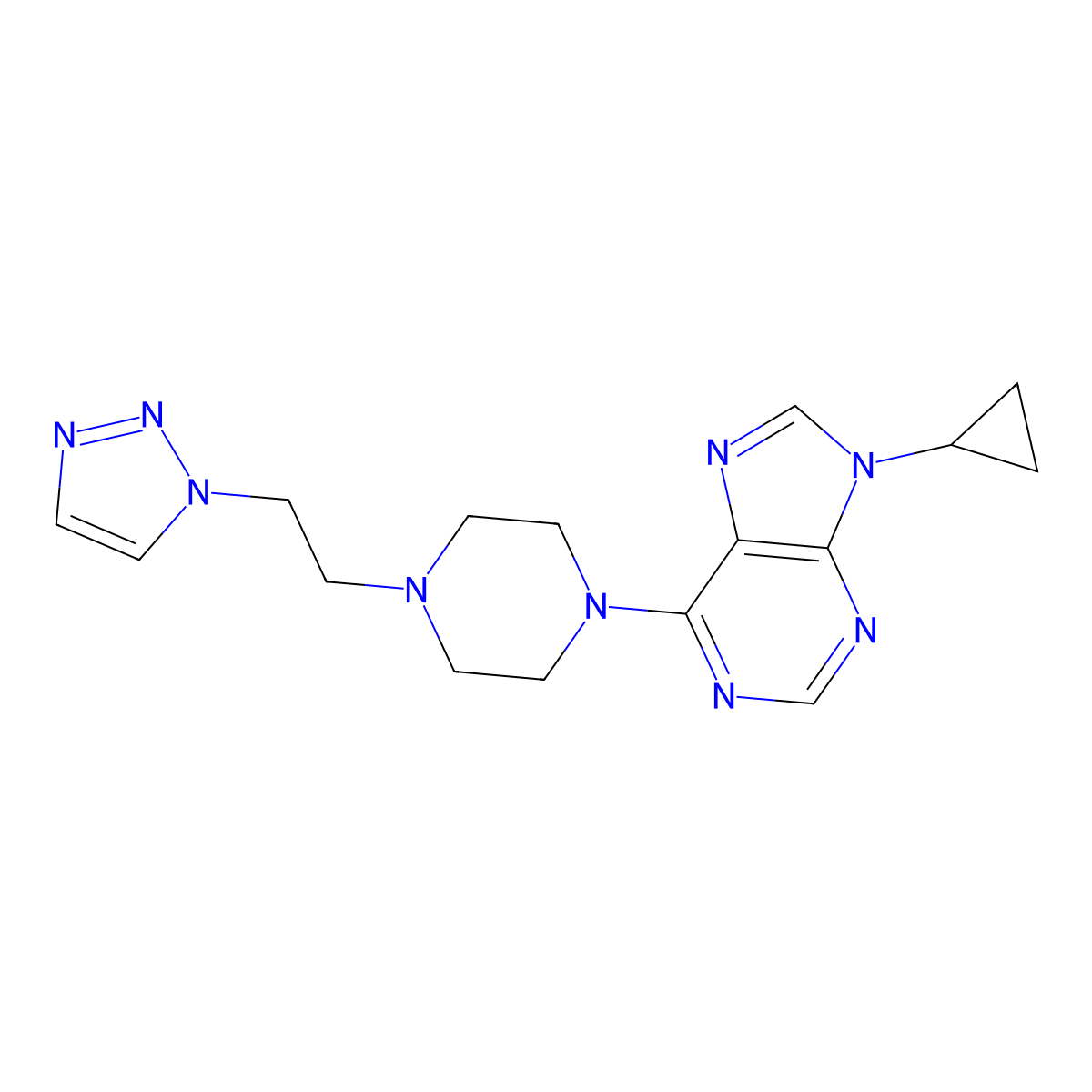 9-cyclopropyl-6-{4-[2-(1H-1,2,3-triazol-1-yl)ethyl]piperazin-1-yl}-9H-purine molecular structure, CAS 2742044-41-1