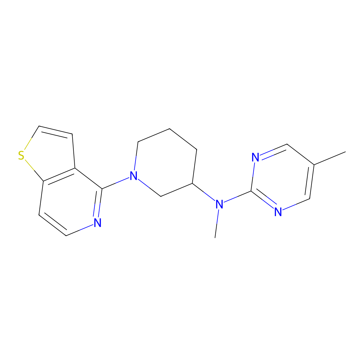 N,5-dimethyl-N-(1-{thieno[3,2-c]pyridin-4-yl}piperidin-3-yl)pyrimidin-2-amine molecular structure, CAS 2742044-45-5