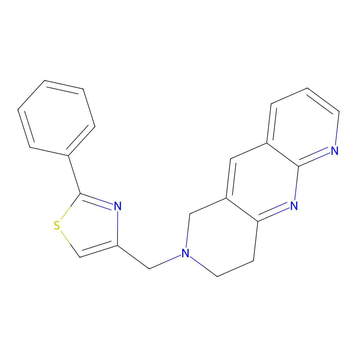 2-phenyl-4-({6H,7H,8H,9H-pyrido[2,3-b]1,6-naphthyridin-7-yl}methyl)-1,3-thiazole molecular structure, CAS 2742044-50-2