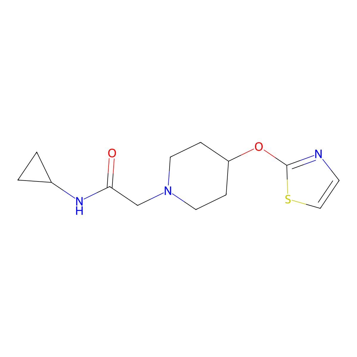 N-cyclopropyl-2-[4-(1,3-thiazol-2-yloxy)piperidin-1-yl]acetamide molecular structure, CAS 2742044-53-5