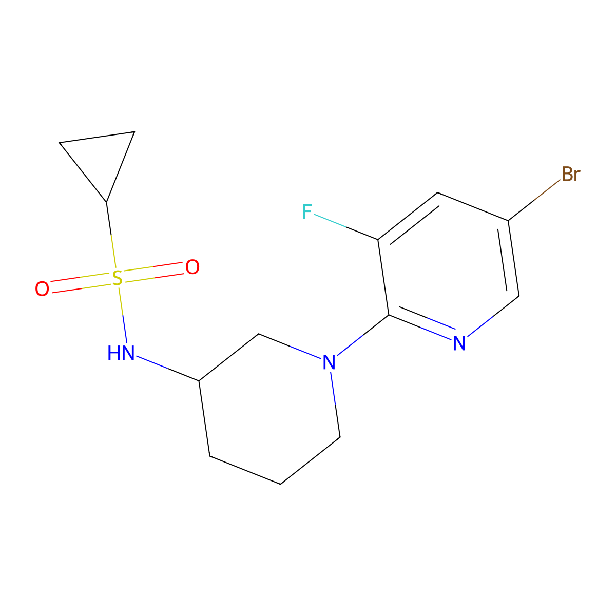 N-[1-(5-bromo-3-fluoropyridin-2-yl)piperidin-3-yl]cyclopropanesulfonamide molecular structure, CAS 2742044-54-6