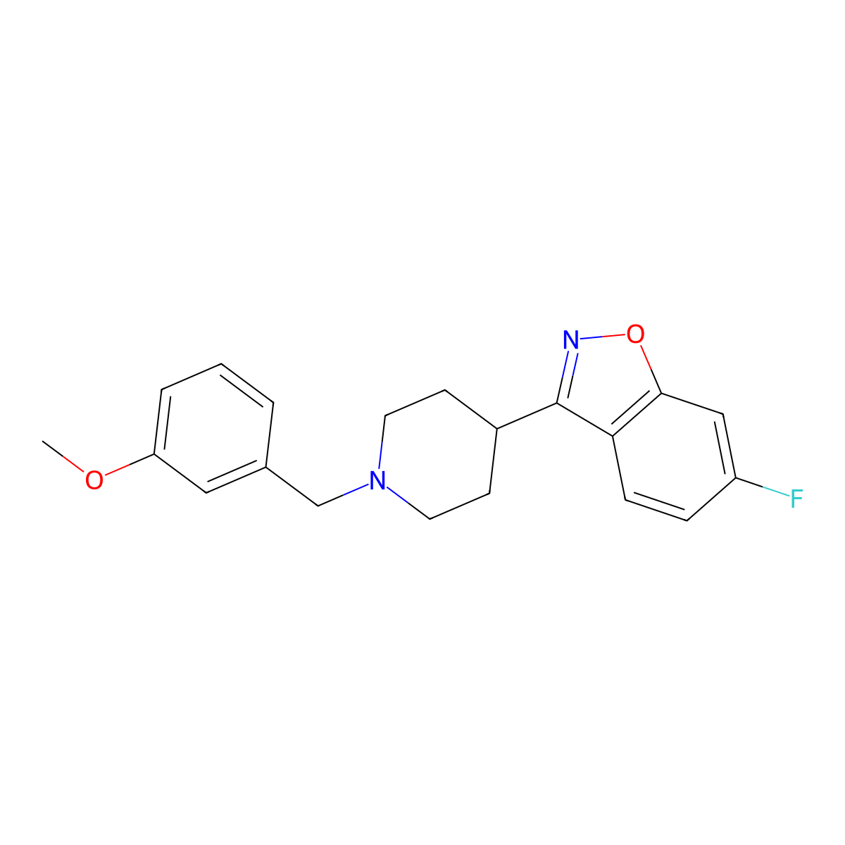 6-Fluoro-3-[1-[(3-methoxyphenyl)methyl]piperidin-4-yl]-1,2-benzoxazole molecular structure, CAS 2742044-58-0