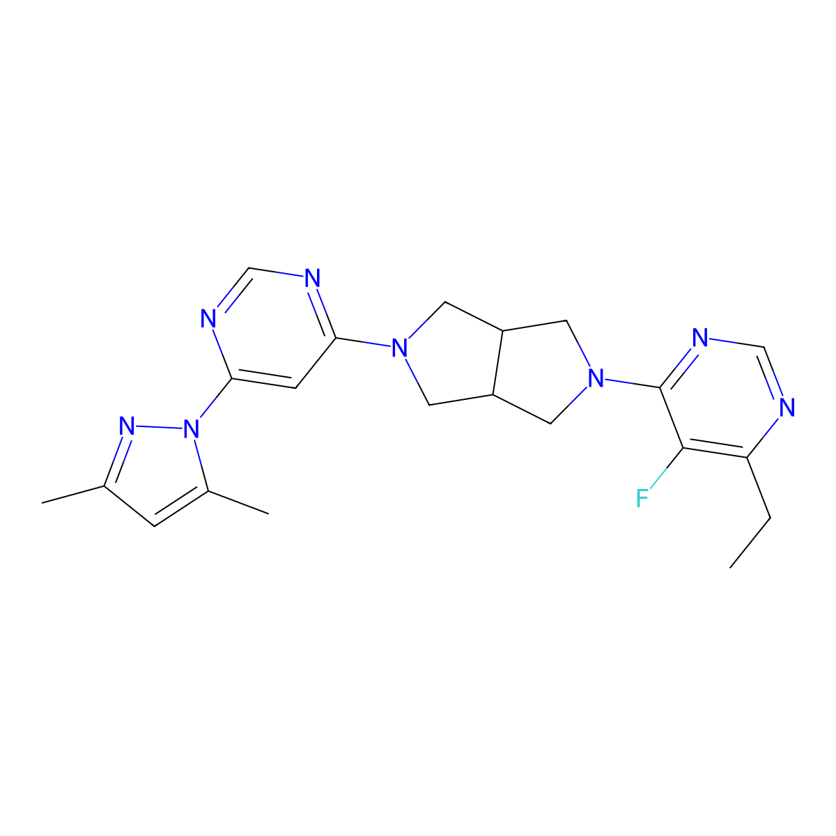 4-{5-[6-(3,5-dimethyl-1H-pyrazol-1-yl)pyrimidin-4-yl]-octahydropyrrolo[3,4-c]pyrrol-2-yl}-6-ethyl-5-fluoropyrimidine molecular structure, CAS 2742044-62-6