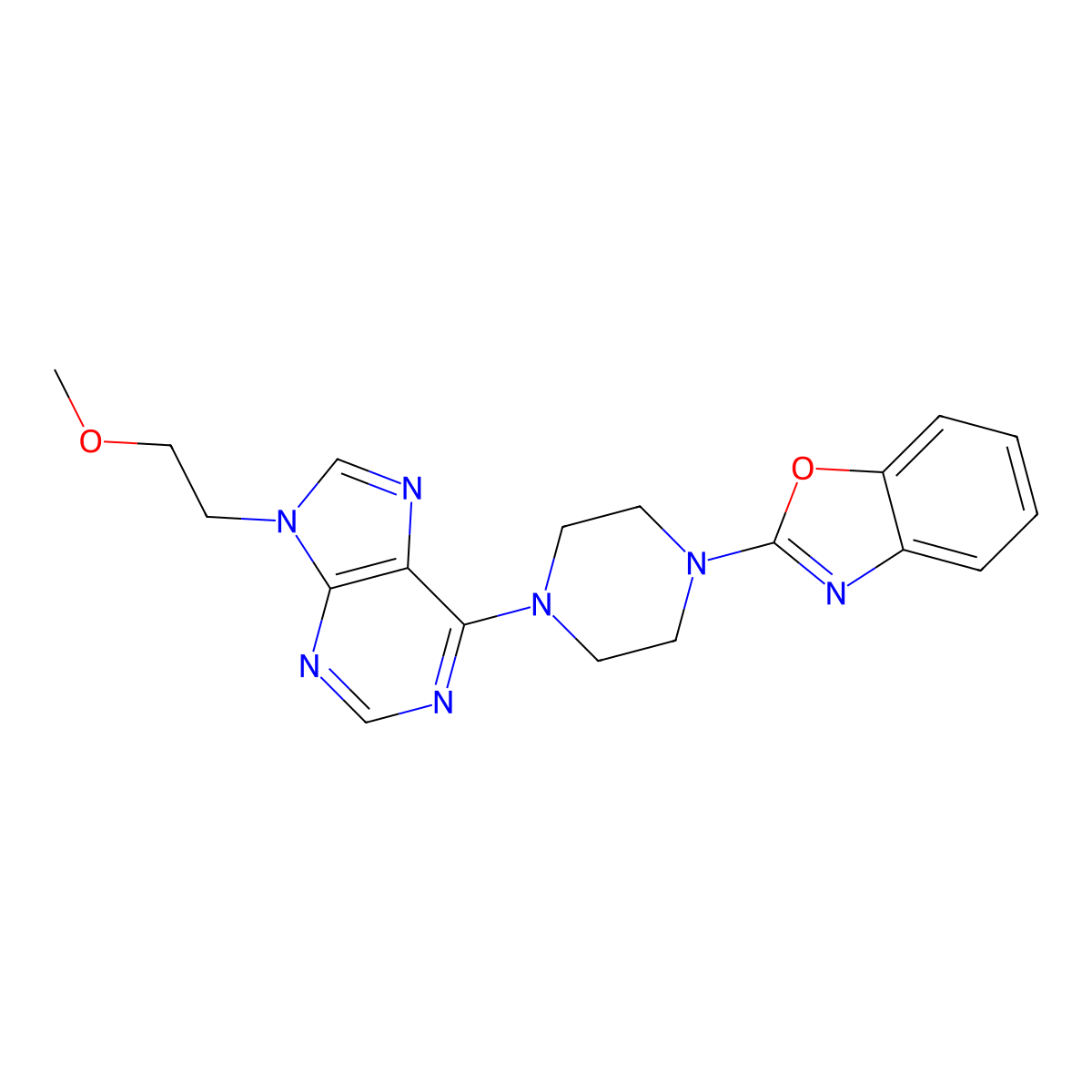 6-[4-(1,3-benzoxazol-2-yl)piperazin-1-yl]-9-(2-methoxyethyl)-9H-purine molecular structure, CAS 2742044-63-7