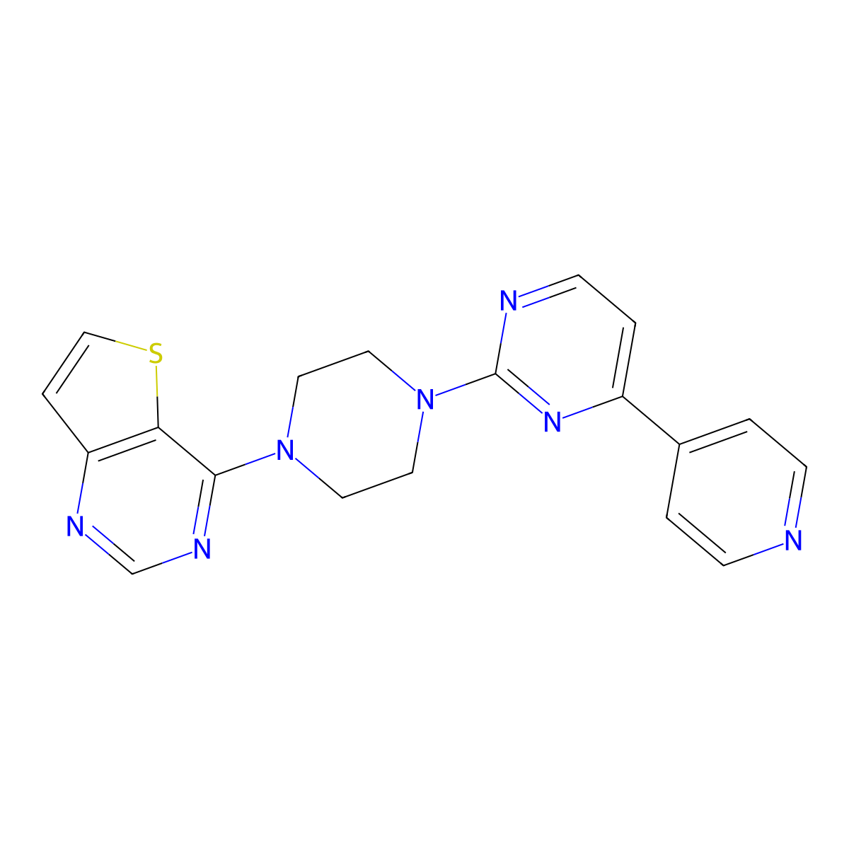 4-(Pyridin-4-yl)-2-(4-{thieno[3,2-d]pyrimidin-4-yl}piperazin-1-yl)pyrimidine molecular structure, CAS 2742044-66-0