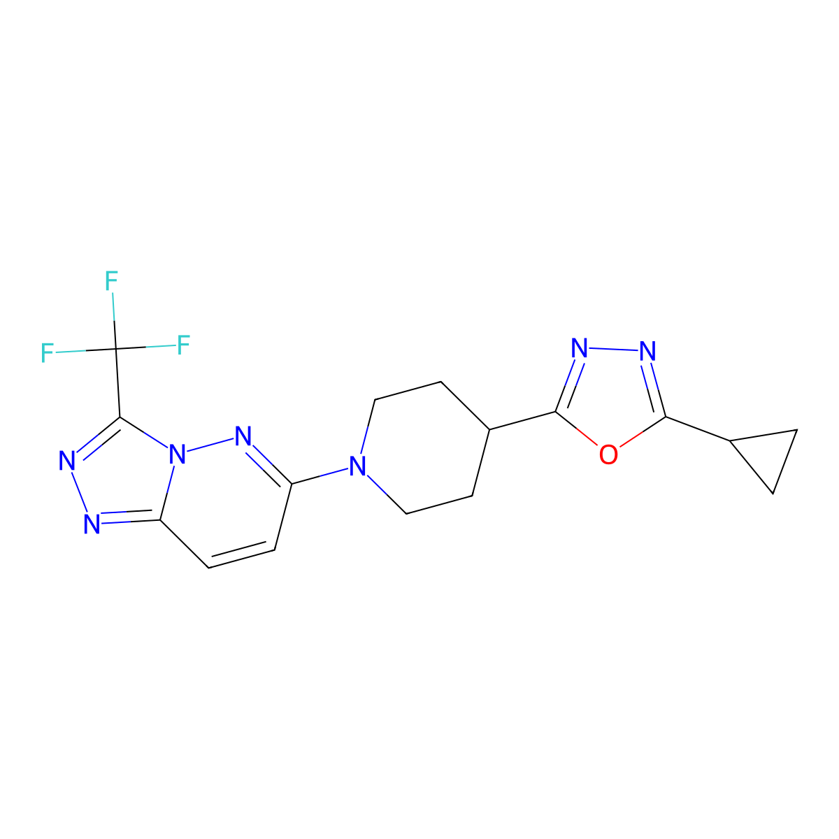 4-(5-Cyclopropyl-1,3,4-oxadiazol-2-yl)-1-[3-(trifluoromethyl)-[1,2,4]triazolo[4,3-b]pyridazin-6-yl]piperidine molecular structure, CAS 2742044-69-3