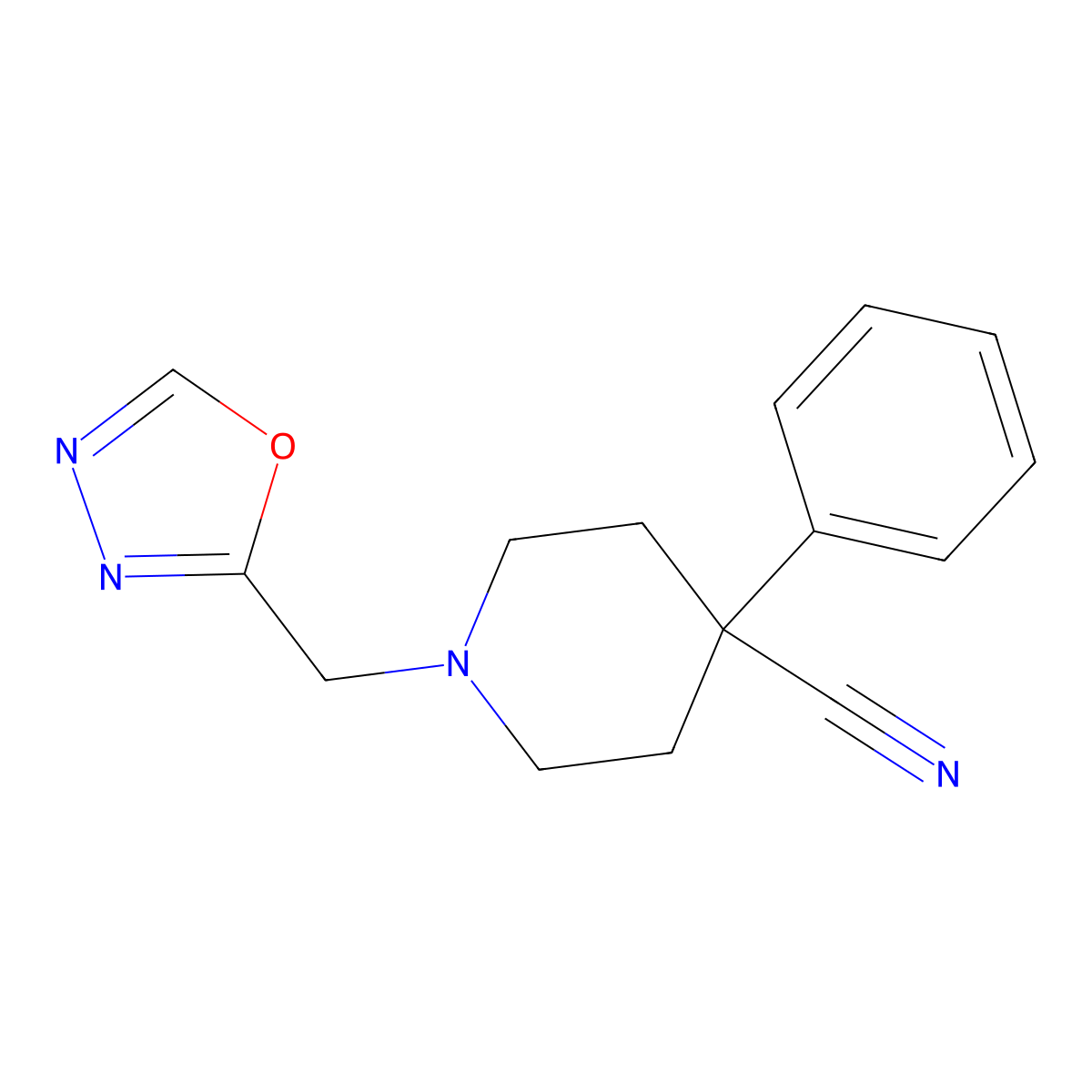 1-[(1,3,4-Oxadiazol-2-yl)methyl]-4-phenylpiperidine-4-carbonitrile molecular structure, CAS 2742044-70-6