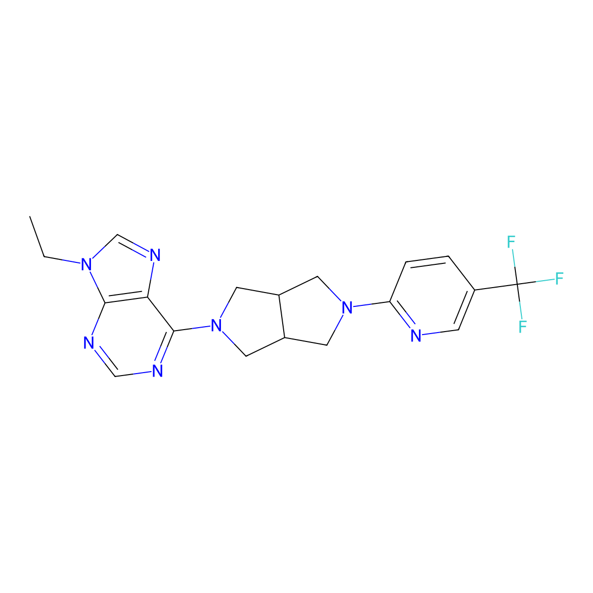 9-ethyl-6-{5-[5-(trifluoromethyl)pyridin-2-yl]-octahydropyrrolo[3,4-c]pyrrol-2-yl}-9H-purine molecular structure, CAS 2742044-74-0