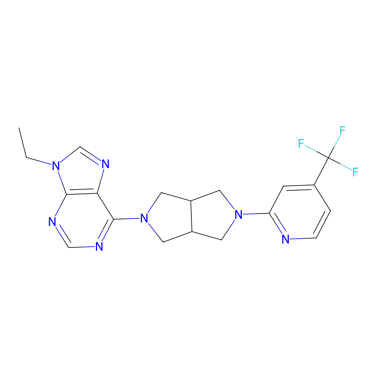 9-ethyl-6-{5-[4-(trifluoromethyl)pyridin-2-yl]-octahydropyrrolo[3,4-c]pyrrol-2-yl}-9H-purine molecular structure, CAS 2742044-80-8