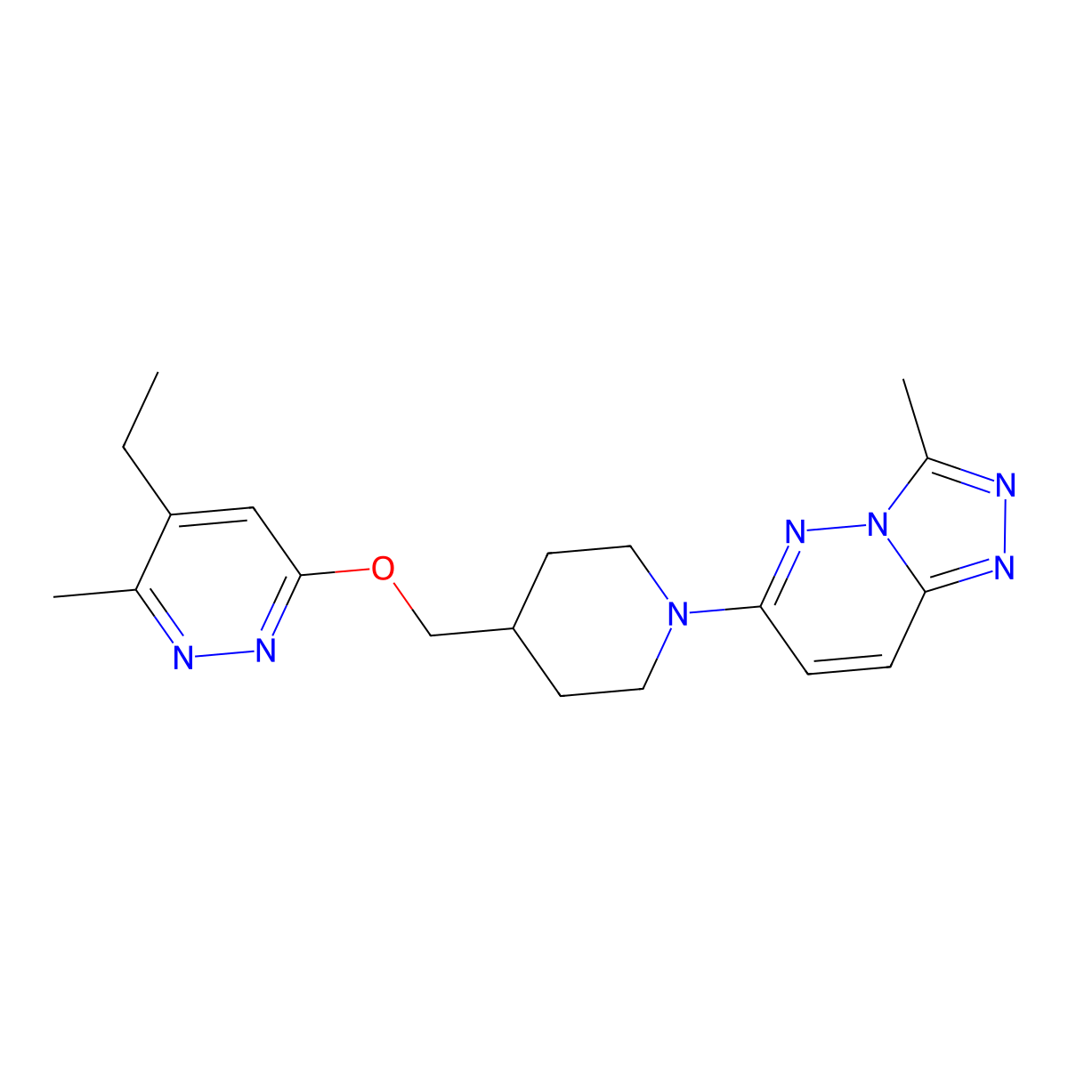 4-Ethyl-3-methyl-6-[(1-{3-methyl-[1,2,4]triazolo[4,3-b]pyridazin-6-yl}piperidin-4-yl)methoxy]pyridazine molecular structure, CAS 2742044-82-0