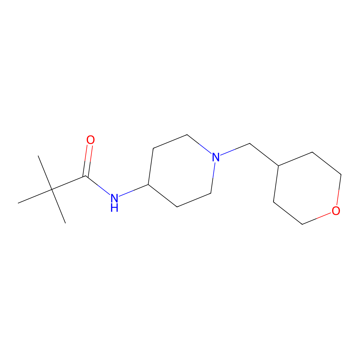 2,2-dimethyl-N-{1-[(oxan-4-yl)methyl]piperidin-4-yl}propanamide molecular structure, CAS 2742044-88-6