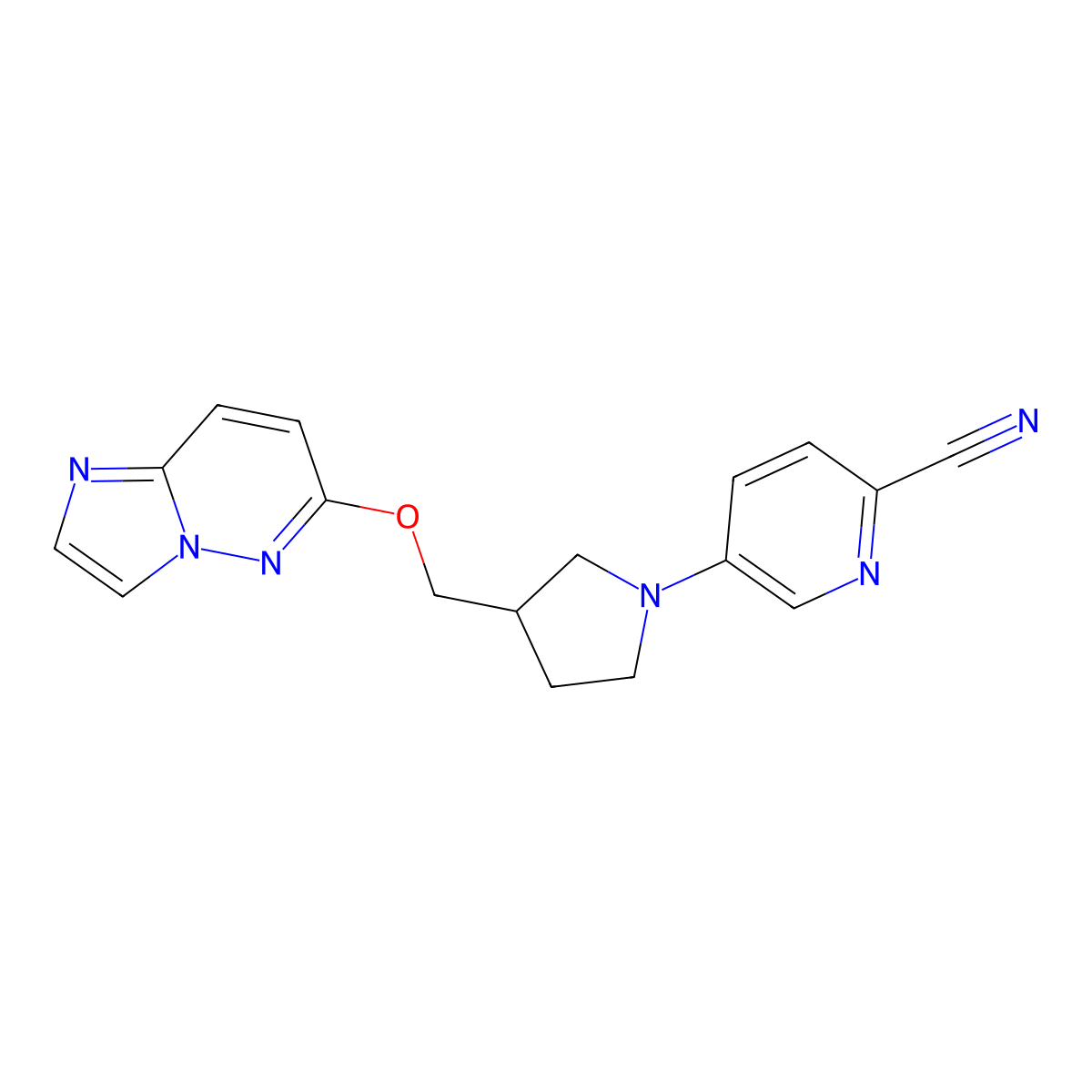 5-[3-({Imidazo[1,2-b]pyridazin-6-yloxy}methyl)pyrrolidin-1-yl]pyridine-2-carbonitrile molecular structure, CAS 2742044-91-1