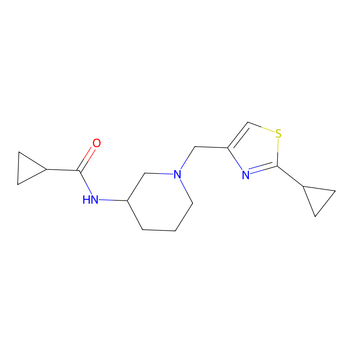 N-{1-[(2-cyclopropyl-1,3-thiazol-4-yl)methyl]piperidin-3-yl}cyclopropanecarboxamide molecular structure, CAS 2742044-94-4