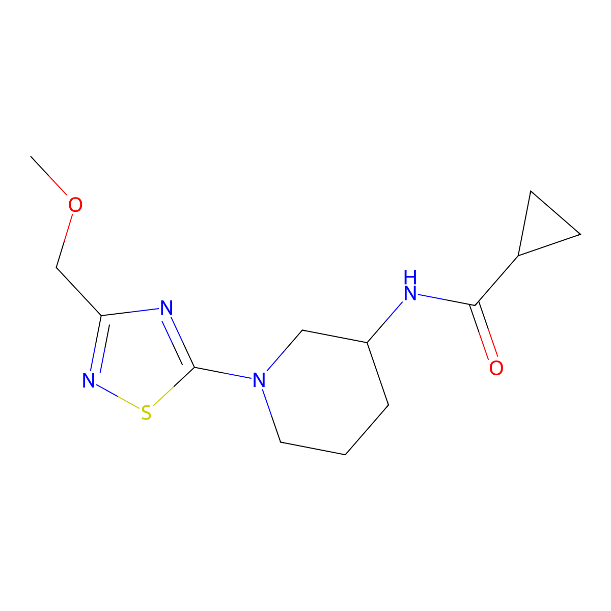 N-{1-[3-(methoxymethyl)-1,2,4-thiadiazol-5-yl]piperidin-3-yl}cyclopropanecarboxamide molecular structure, CAS 2742045-00-5