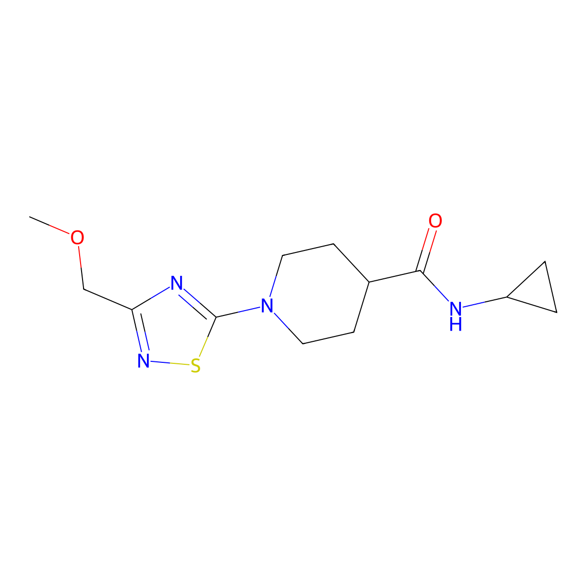 N-cyclopropyl-1-[3-(methoxymethyl)-1,2,4-thiadiazol-5-yl]piperidine-4-carboxamide molecular structure, CAS 2742045-02-7