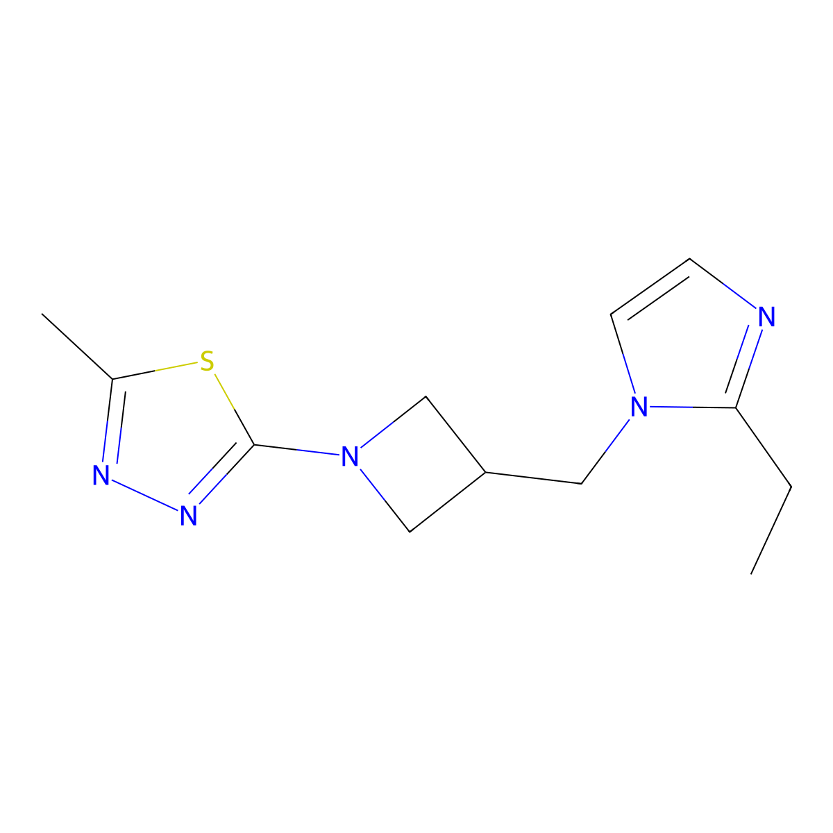 2-{3-[(2-ethyl-1H-imidazol-1-yl)methyl]azetidin-1-yl}-5-methyl-1,3,4-thiadiazole molecular structure, CAS 2742045-04-9