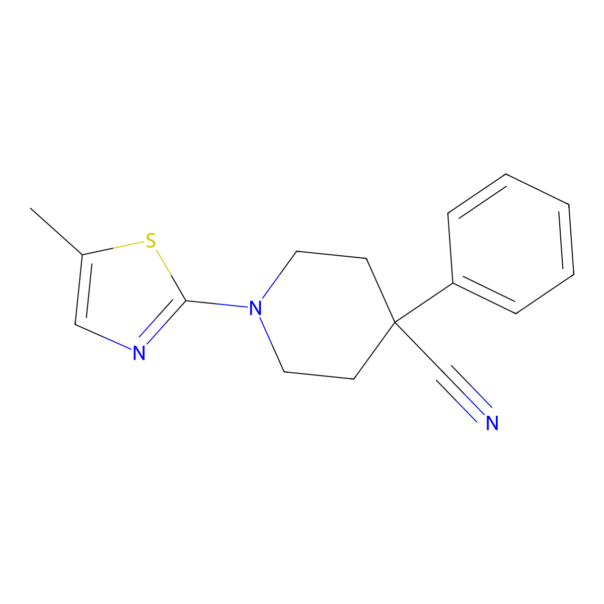 1-(5-Methyl-1,3-thiazol-2-yl)-4-phenylpiperidine-4-carbonitrile molecular structure, CAS 2742045-16-3